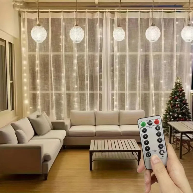 USB Christmas curtain lights with remote and 8 modes