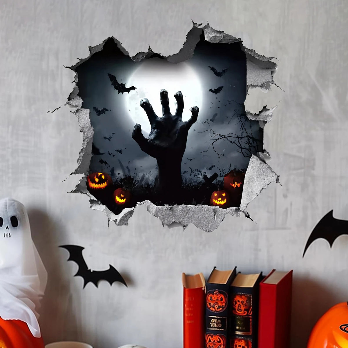 Cracked wall zombie hand Halloween sticker decoration