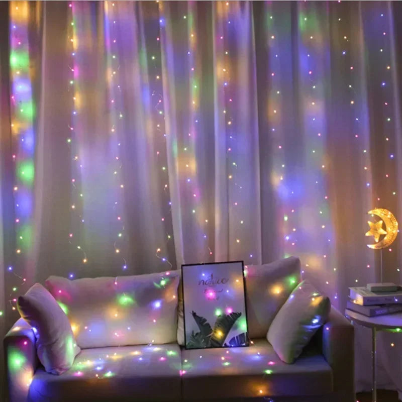 USB Christmas curtain lights with remote and 8 modes