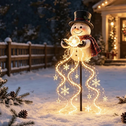 Solar snowflake and snowman Christmas stake lights for outdoor decor