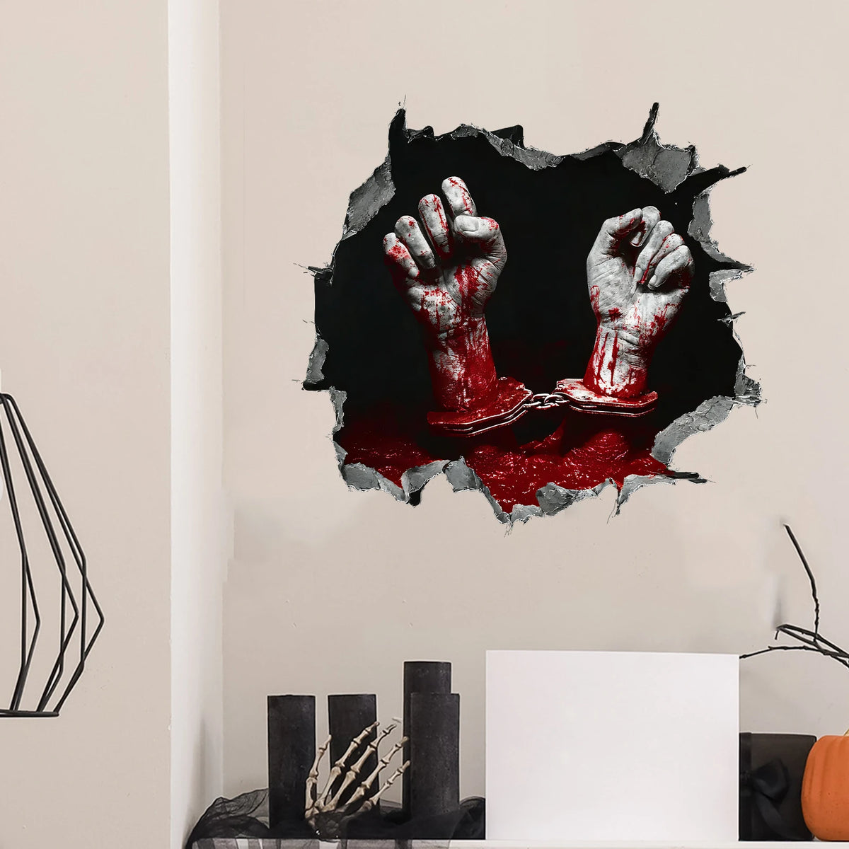 Cracked wall zombie hand Halloween sticker decoration