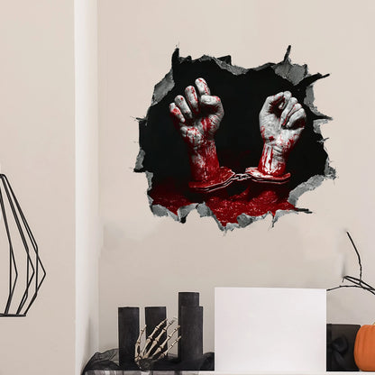 Cracked wall zombie hand Halloween sticker decoration