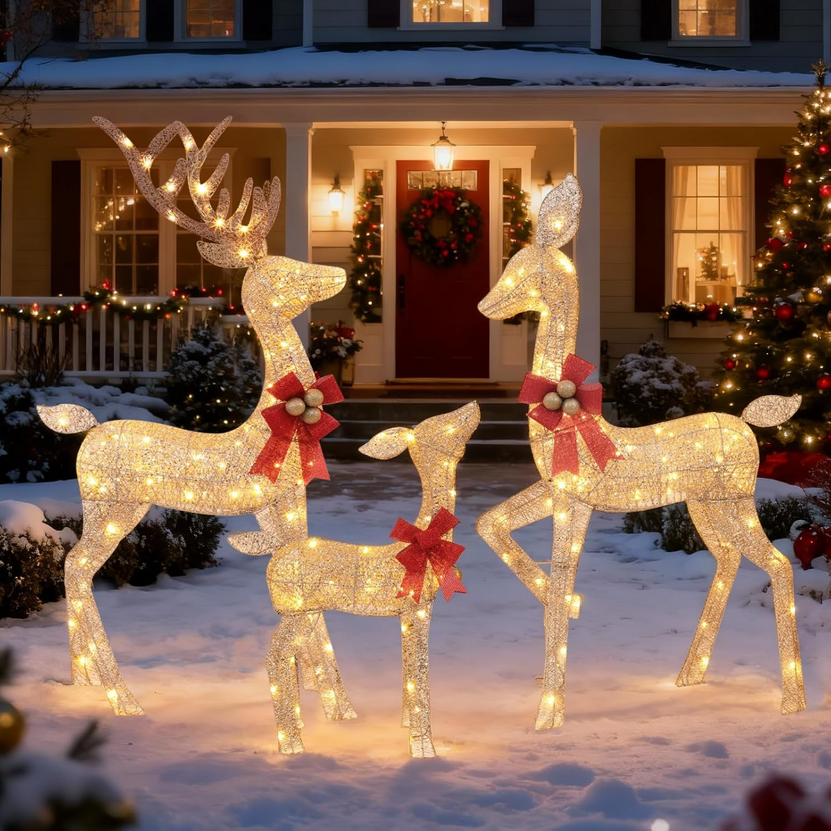 3-Piece LED Light-Up Reindeer Christmas Yard Decor