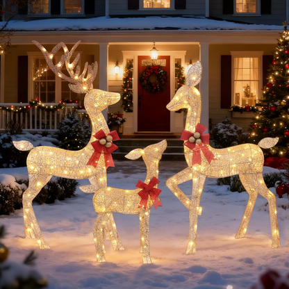 3-Piece LED Light-Up Reindeer Christmas Yard Decor