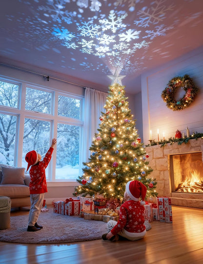 Lighted Snowflake Christmas Tree Topper with LED Projector